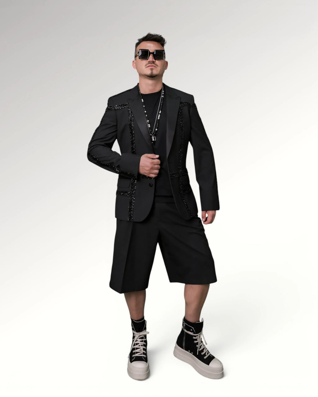 CHECKED STRIPES BLAZER | BLACK