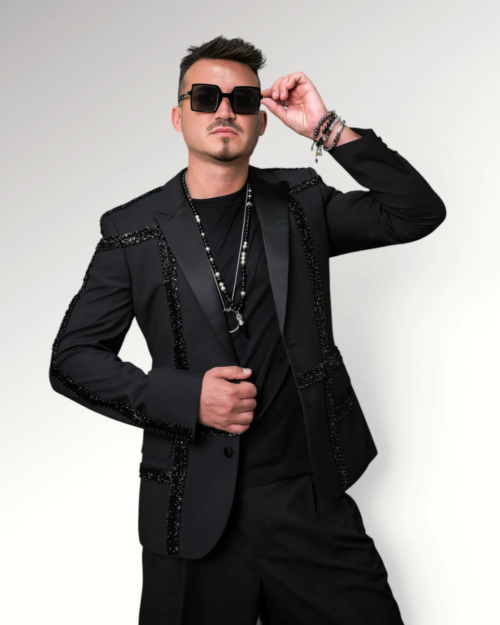 CHECKED STRIPES BLAZER | BLACK