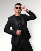 CHECKED STRIPES BLAZER | BLACK