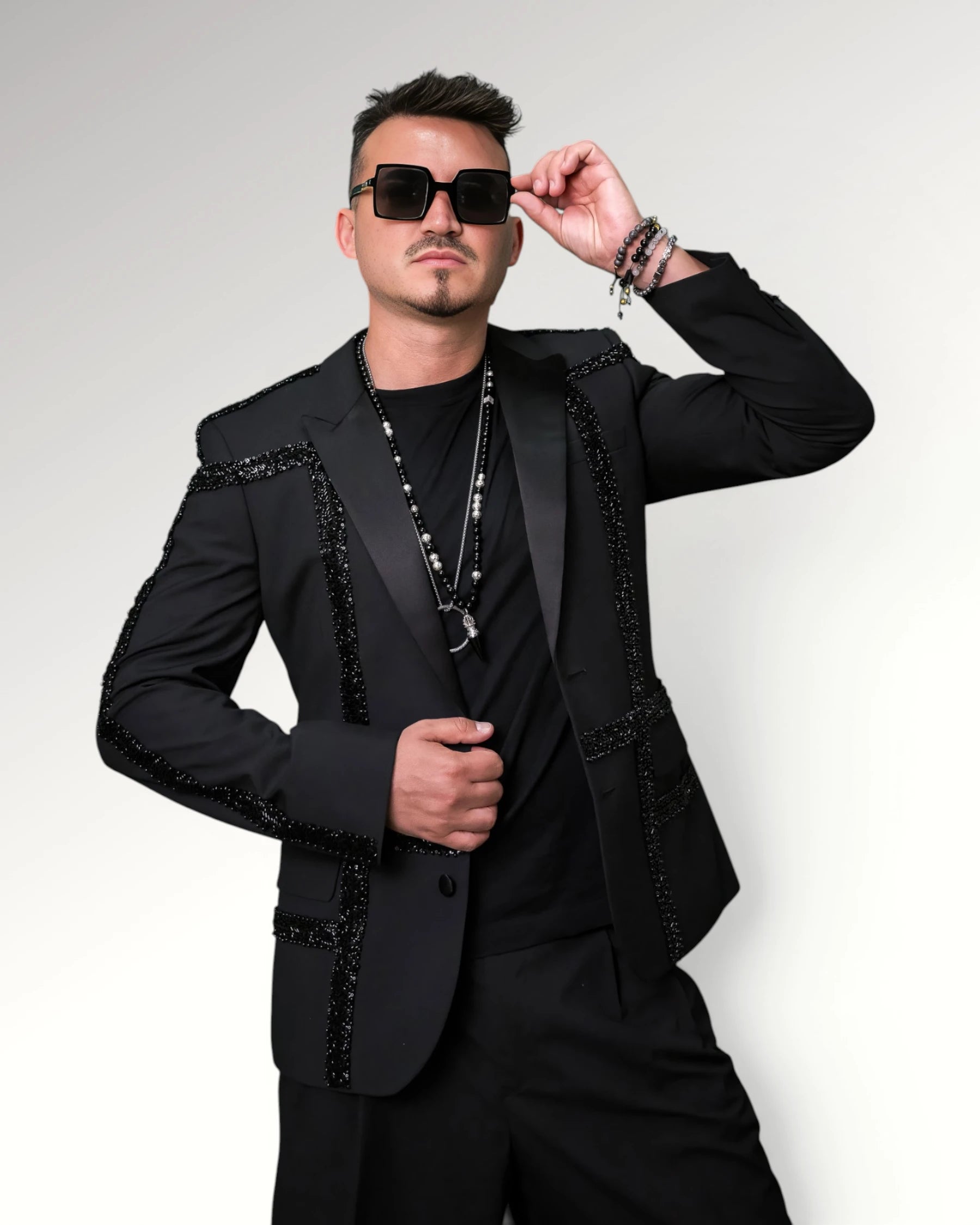 CHECKED STRIPES BLAZER | BLACK