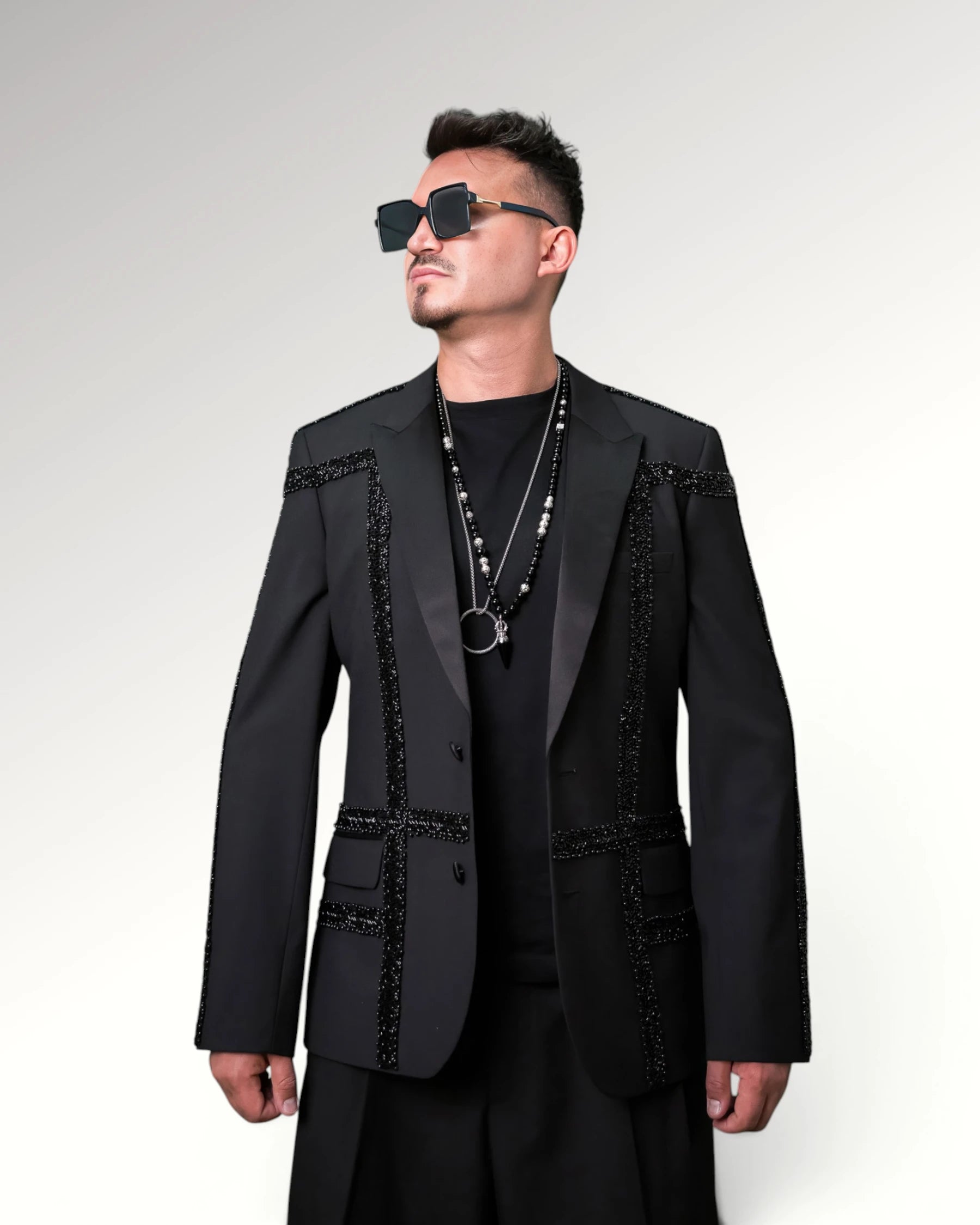 CHECKED STRIPES BLAZER | BLACK