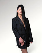 CHECKED STRIPES BLAZER | BLACK