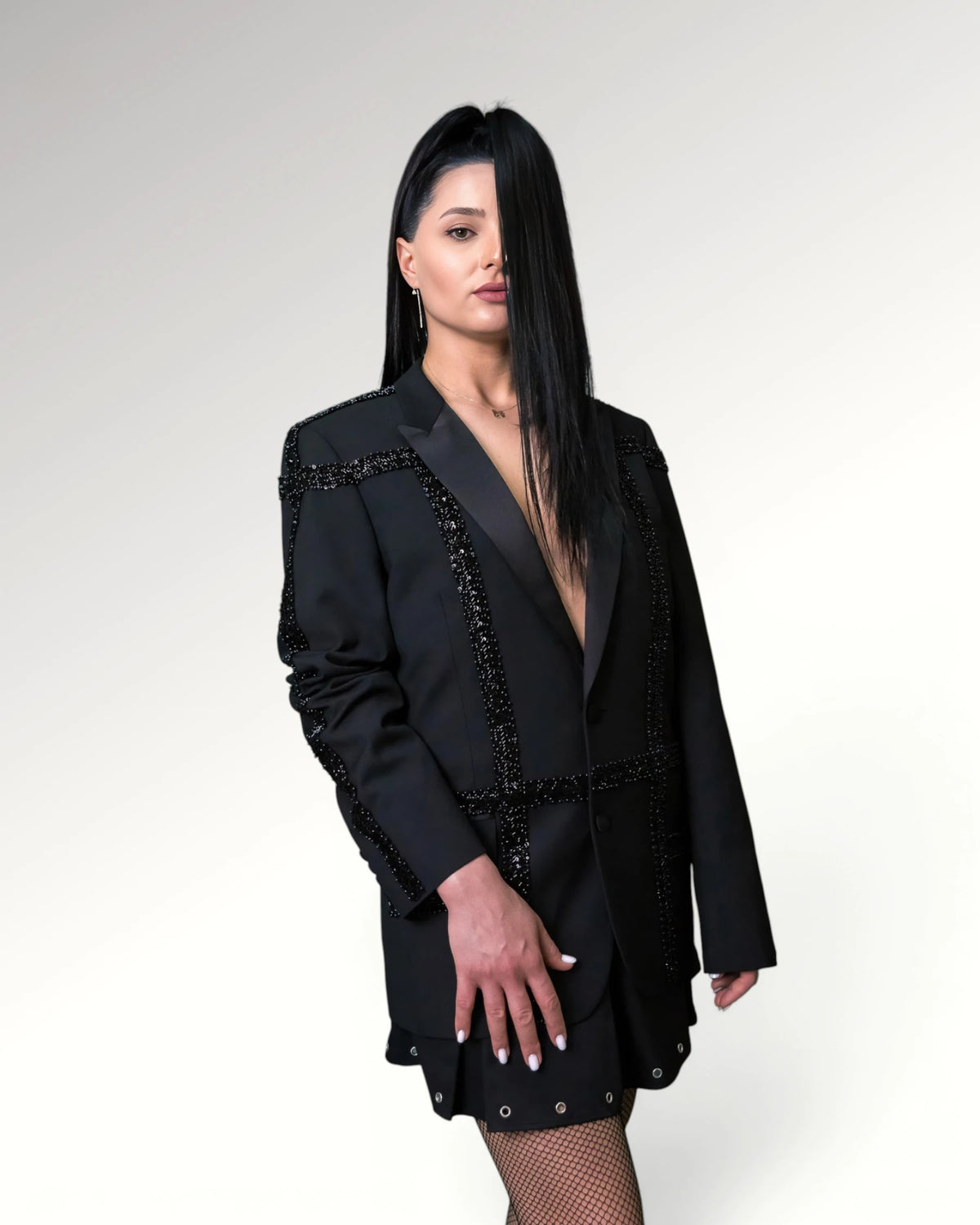 CHECKED STRIPES BLAZER | BLACK