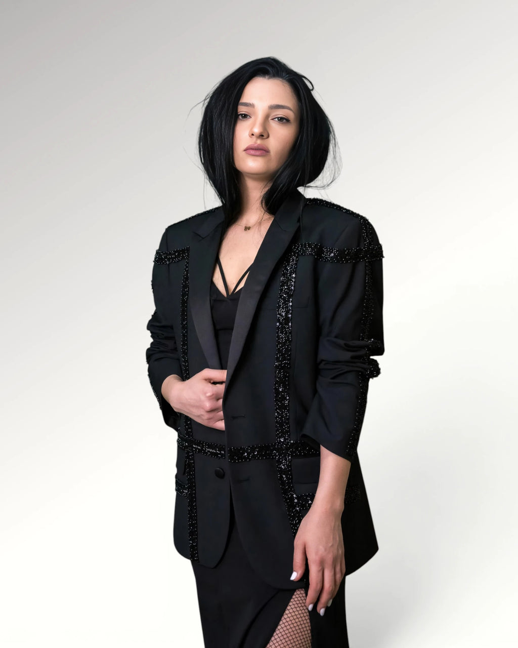 CHECKED STRIPES BLAZER | BLACK